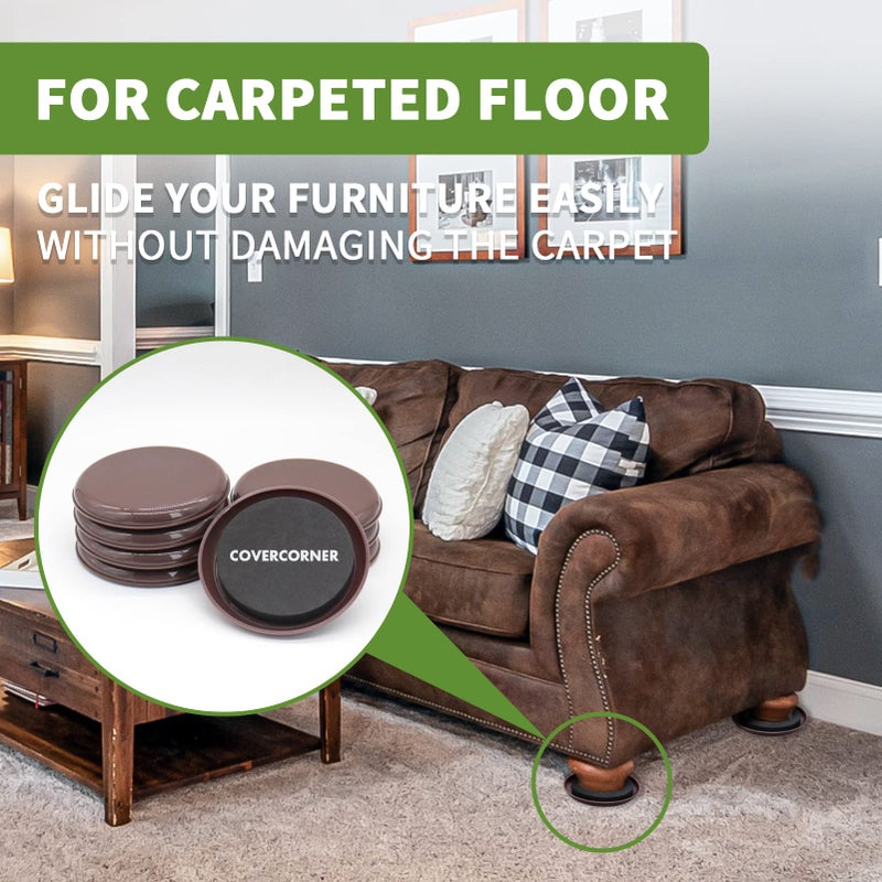 COVERCORNER Furniture Sliders for Hardwood Floors, Furniture Sliders for Carpeted Floors, 8 PCS 4 3/4 inch Combo Pack, Sliders for Moving Furniture, Furniture Movers Sliders-Brown - Image 3